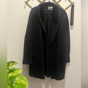 Vintage Black Wool Coat with Velvet Shawl Collar - Union Made